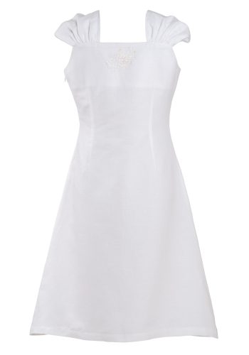 MINC Petite Summer Love Girls Embroidered Short Dress in White Cotton Linen
