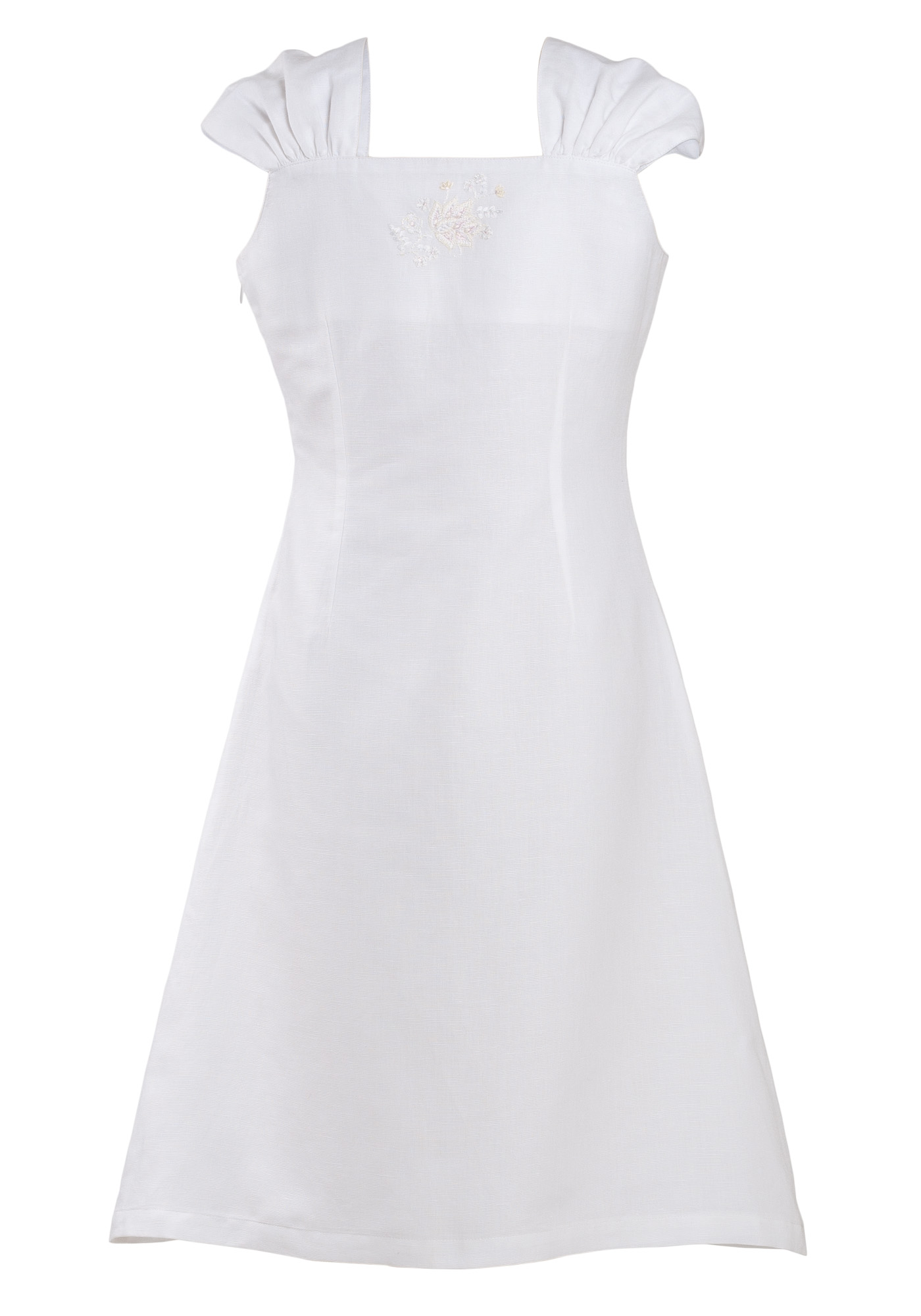 MINC Petite Summer Love Girls Embroidered Short Dress in White Cotton Linen