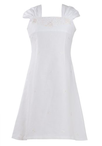 MINC Petite Summer Love Girls Short Dress in White Cotton Linen