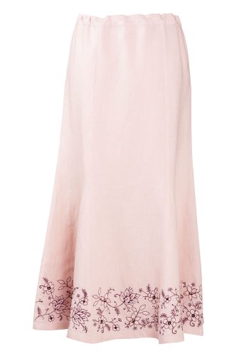 MINC couture fashion Ankle Length Embroidered Skirt in Pearly Pink Linen