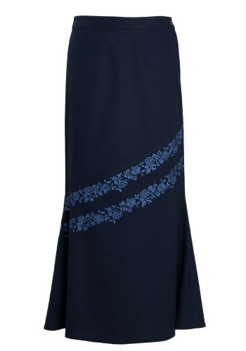 MINC ecofashion Maxi Skirt in Blue Cotton with Floral Embroidery