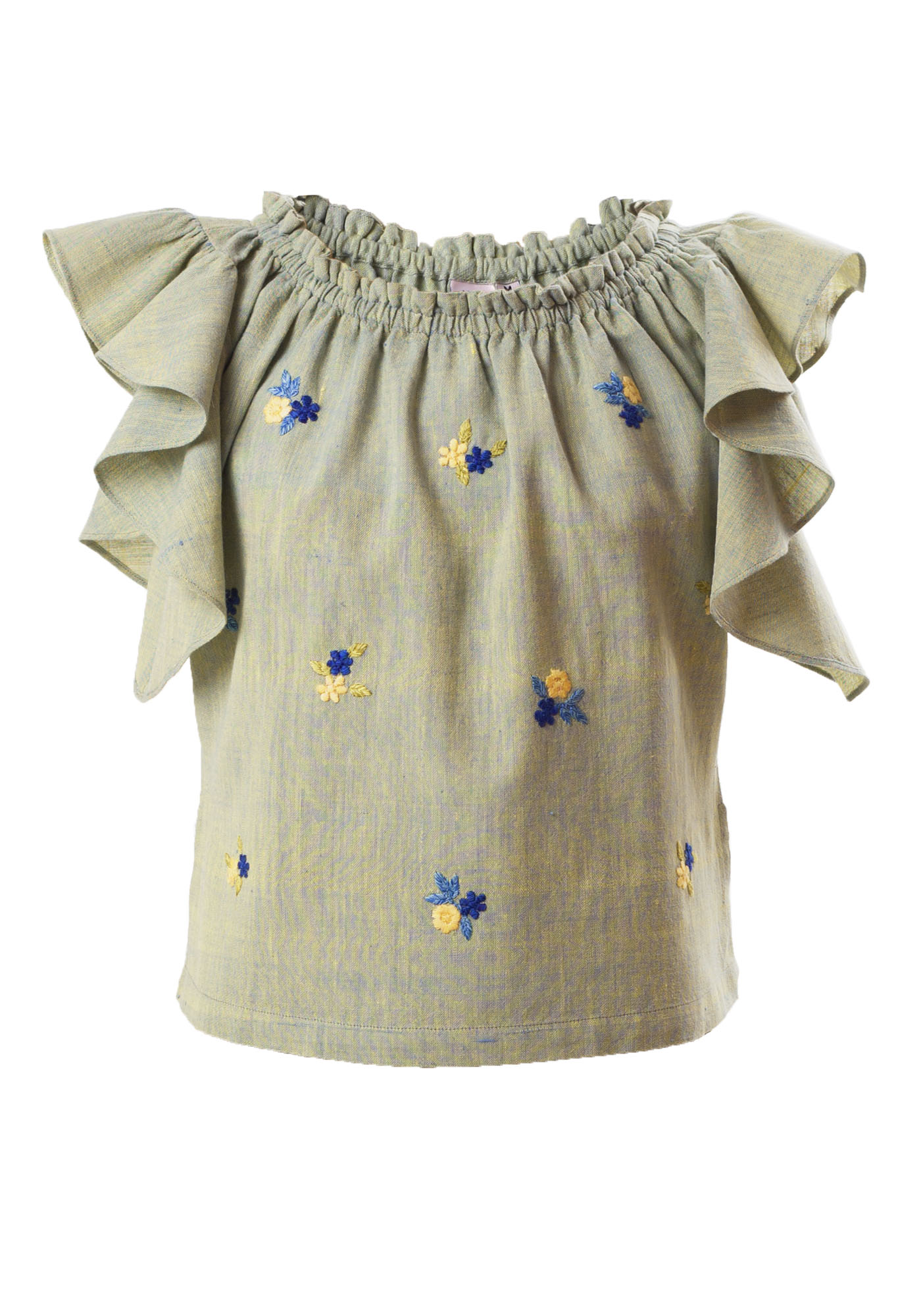 MINC ecofashion Petite Embroidered Girls Top In Aqua Khadi Cotton