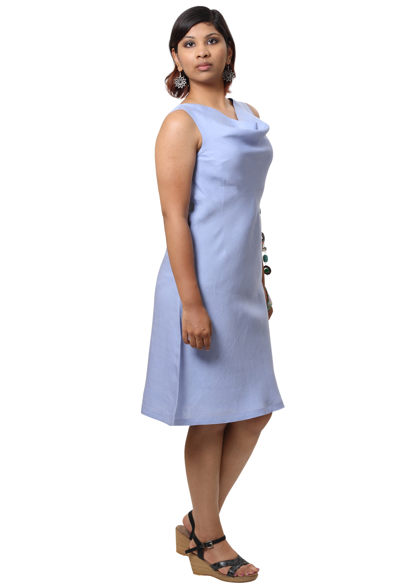 MINC Ecofriendly Womens Short Cowl Neck Dress in Lilac Linen