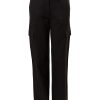 MINC Petite Athletic Girls Roll Back Cuff Trousers in Black Cotton Linen