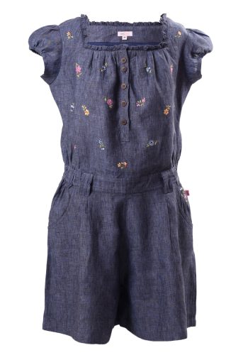 MINC Petite Bluebell Girls Embroidered Jumpsuit in Dark Blue Linen