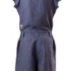 MINC Petite Bluebell Girls Embroidered Jumpsuit in Deep Blue Linen