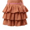 MINC Petite Cinnamon Tiered Girls Embroidered Skirt in Orange Khadi Cotton