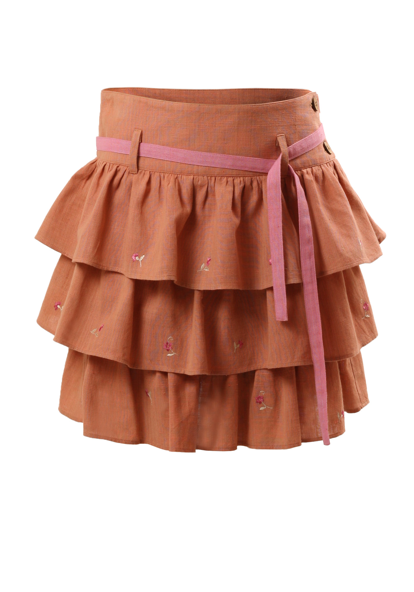 MINC Petite Cinnamon Tiered Girls Skirt in Orange Khadi Cotton