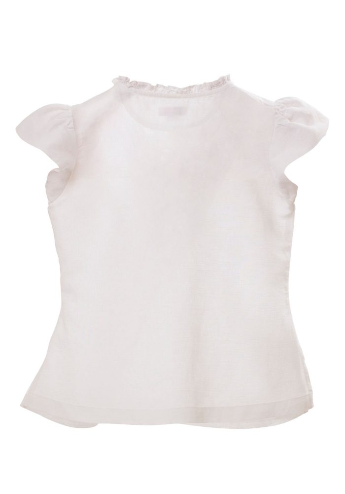 MINC Petite Embroidered Girls Top in White Cotton Linen