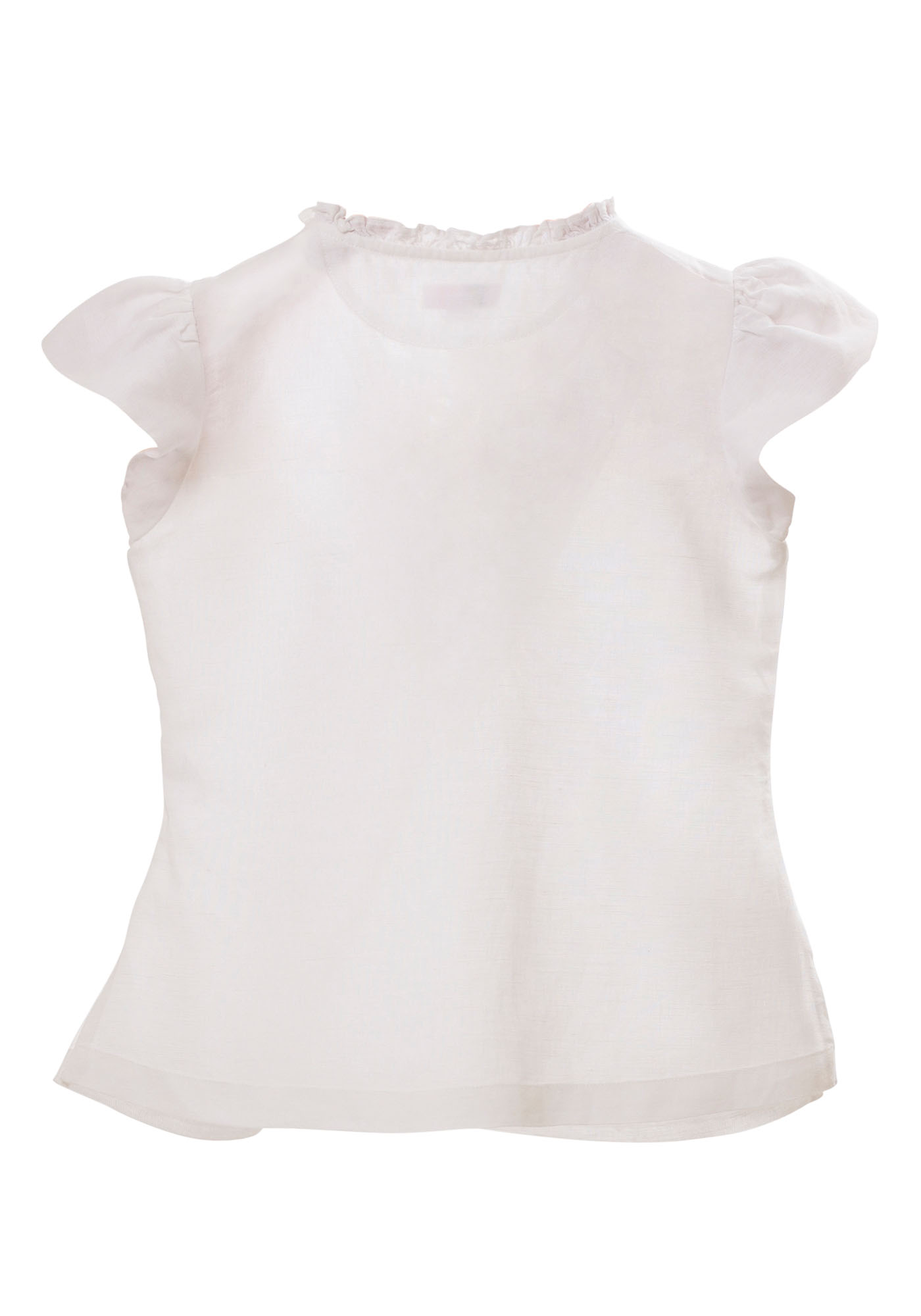 MINC Petite Embroidered Girls Top in White Cotton Linen