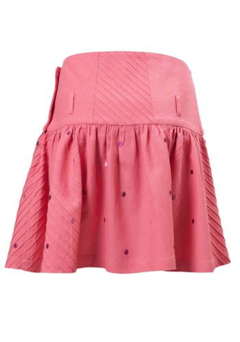 MINC Petite Embroidered Polka Dot Girls Short Skirt in Pink Linen