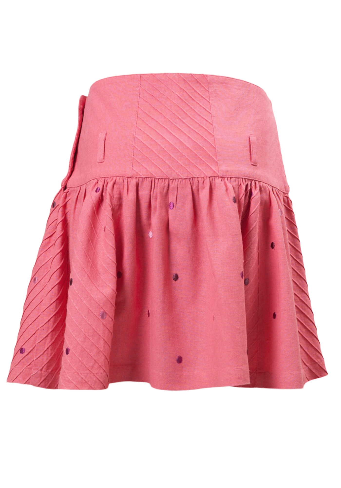 MINC Petite Embroidered Polka Dot Girls Short Skirt in Pink Linen