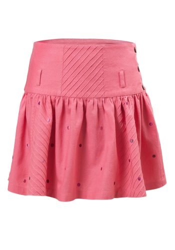 MINC Petite Embroidered Polka Dot Girls Skirt in Pink Linen