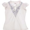MINC Petite Embroidered Yoke Girls Top in White Cotton Linen