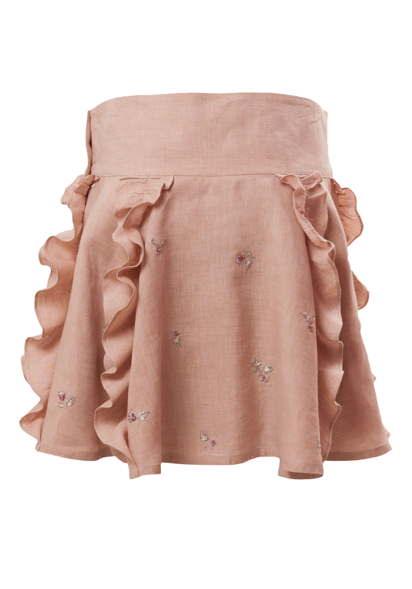 MINC Petite Frosted Almond Embroidered Girls Skirt in Beige Linen