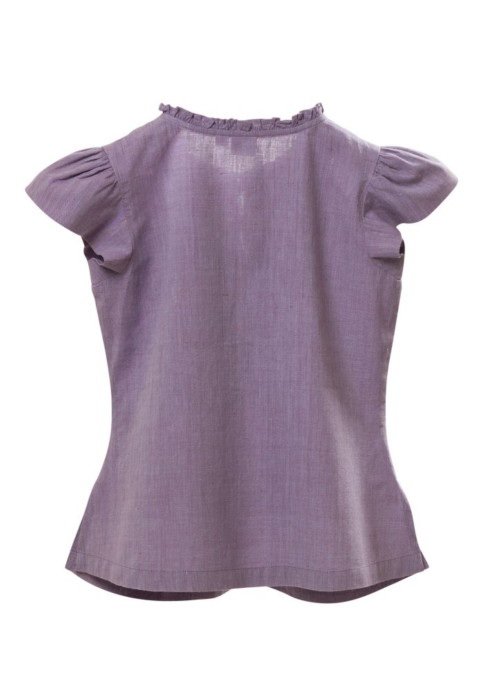 MINC Petite Gathered Yoke Girls Short Top in Purple Khadi Cotton