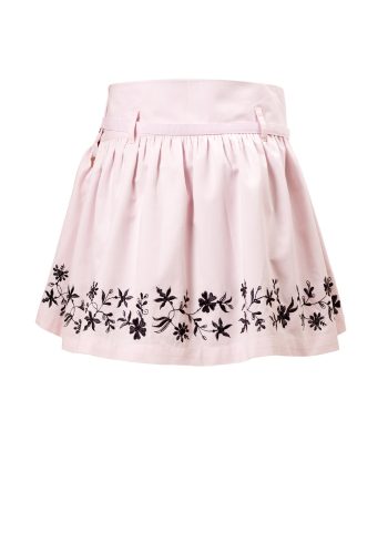 MINC Petite Girls Embroidered Short Skirt in Pink Cotton Twill