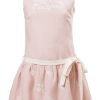 MINC Petite Girls Sleeveless Embroidered Short Dress in Pink Linen