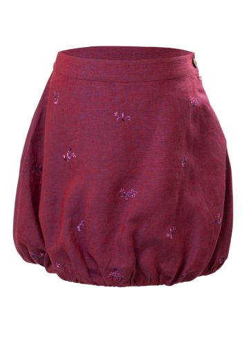 MINC Petite Sangria Girls Embroidered Bubble Skirt in Wine Purple Linen