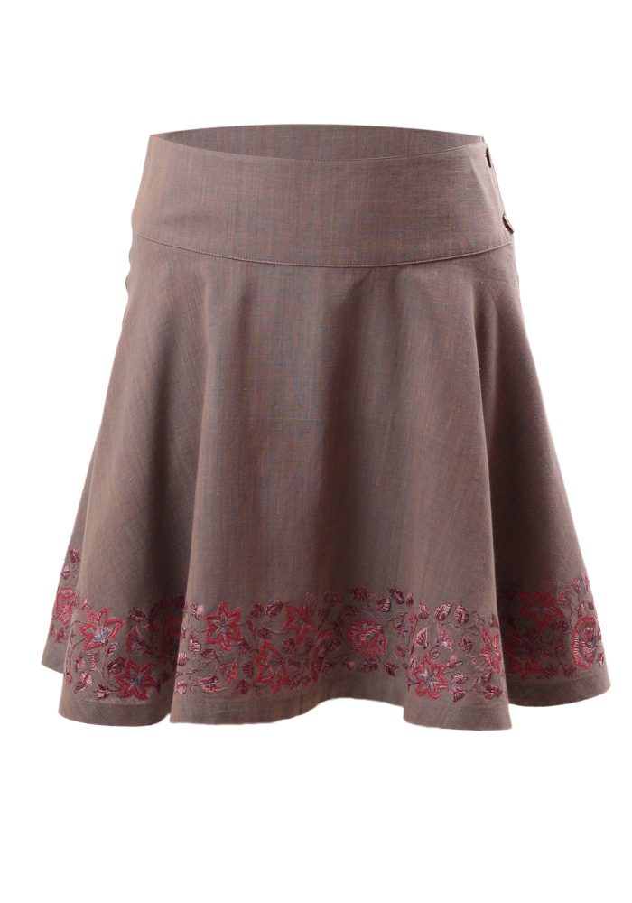 MINC Petite Spring Embroidered Girls Short Skirt in Gray Khadi Cotton
