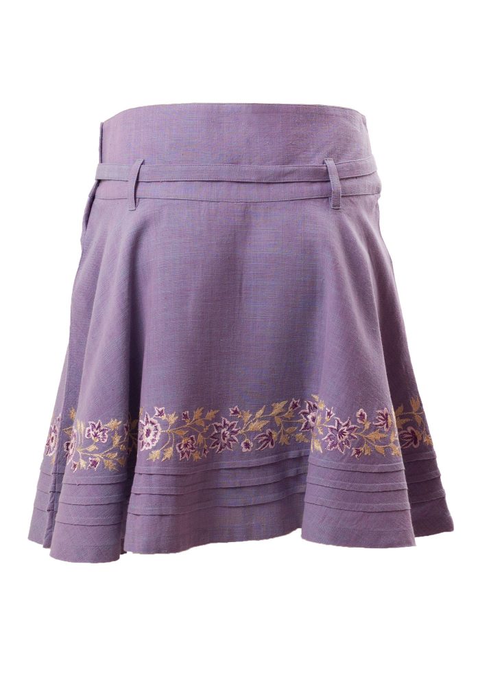 MINC Petite Spring Embroidered Girls Short Skirt in Purple Khadi Cotton