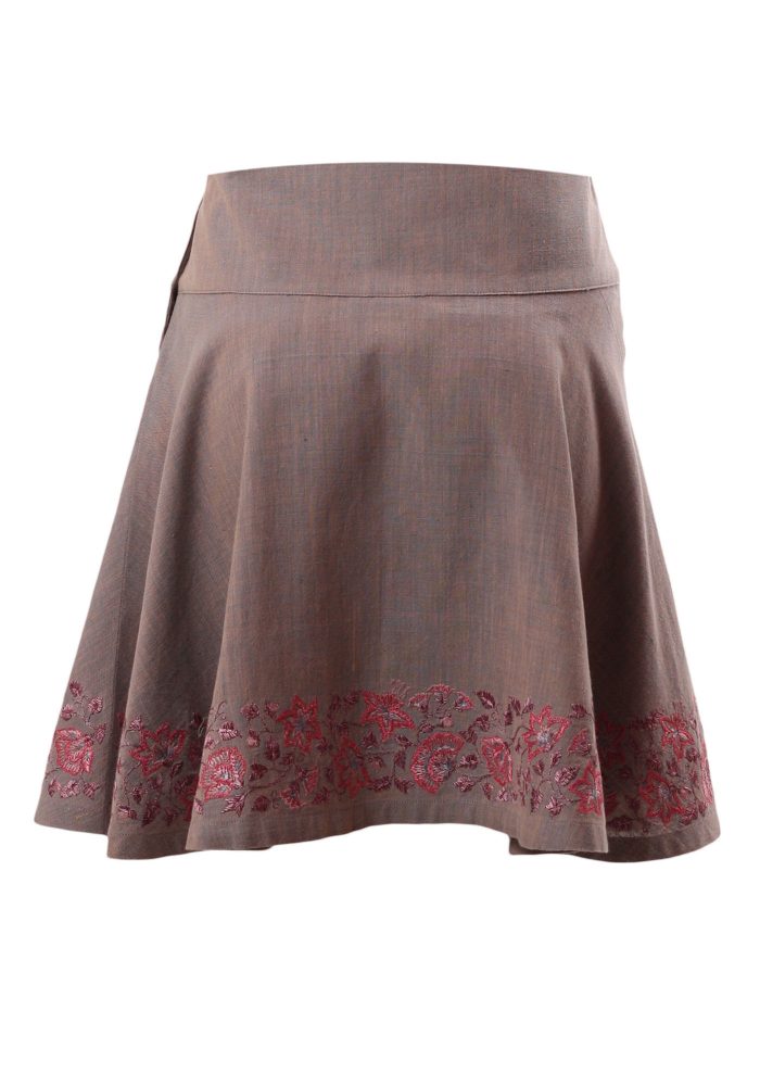 MINC Petite Spring Embroidered Girls Skirt in Gray Khadi Cotton