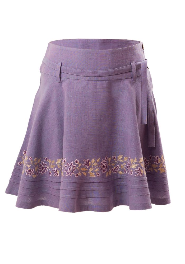 MINC Petite Spring Embroidered Girls Skirt in Purple Khadi Cotton