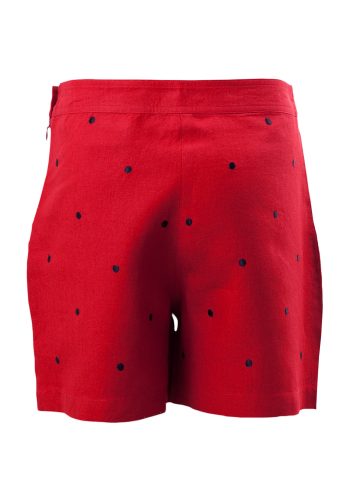 MINC Petite Strawberry Girls Polka Dot Shorts in Red Linen