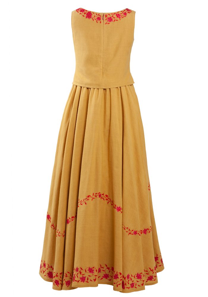 MINC ecofashion Couture Girls Embroidered Long Dress in Yellow Khadi Cotton