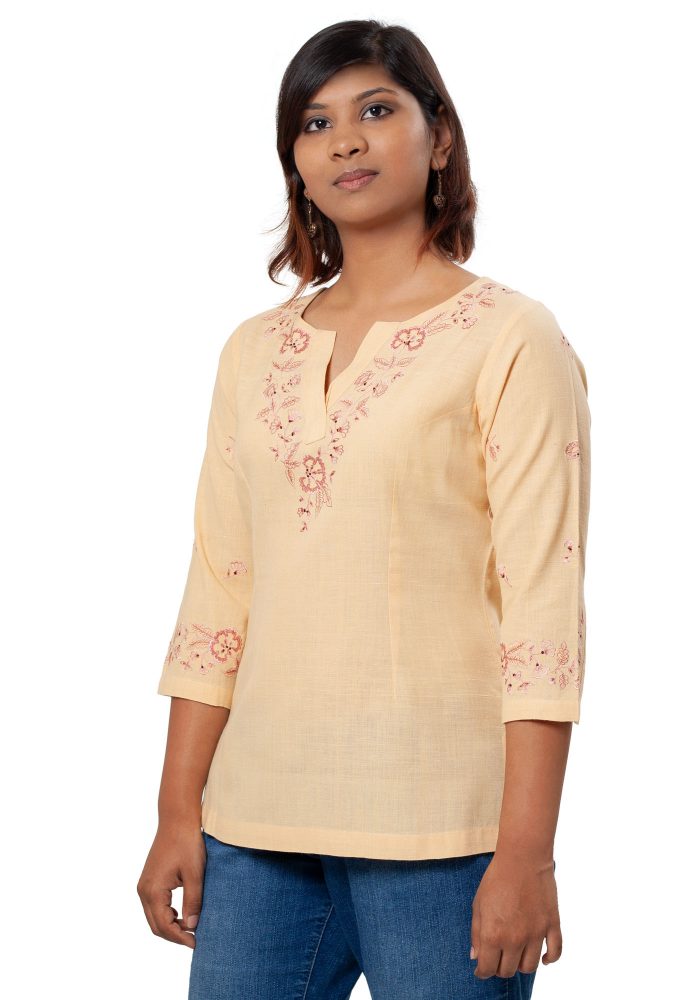 MINC Ecofashion Embroidered Khadi Cotton Short Top in Sunshine Yellow