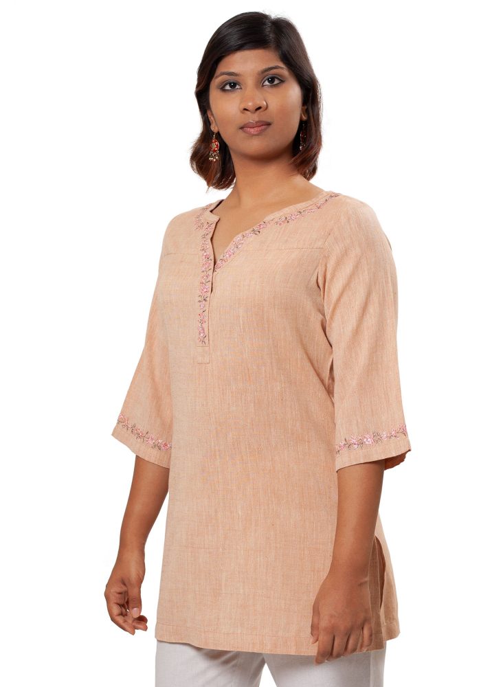 MINC Ecofashion Embroidered Kurti in Beige Khadi Cotton