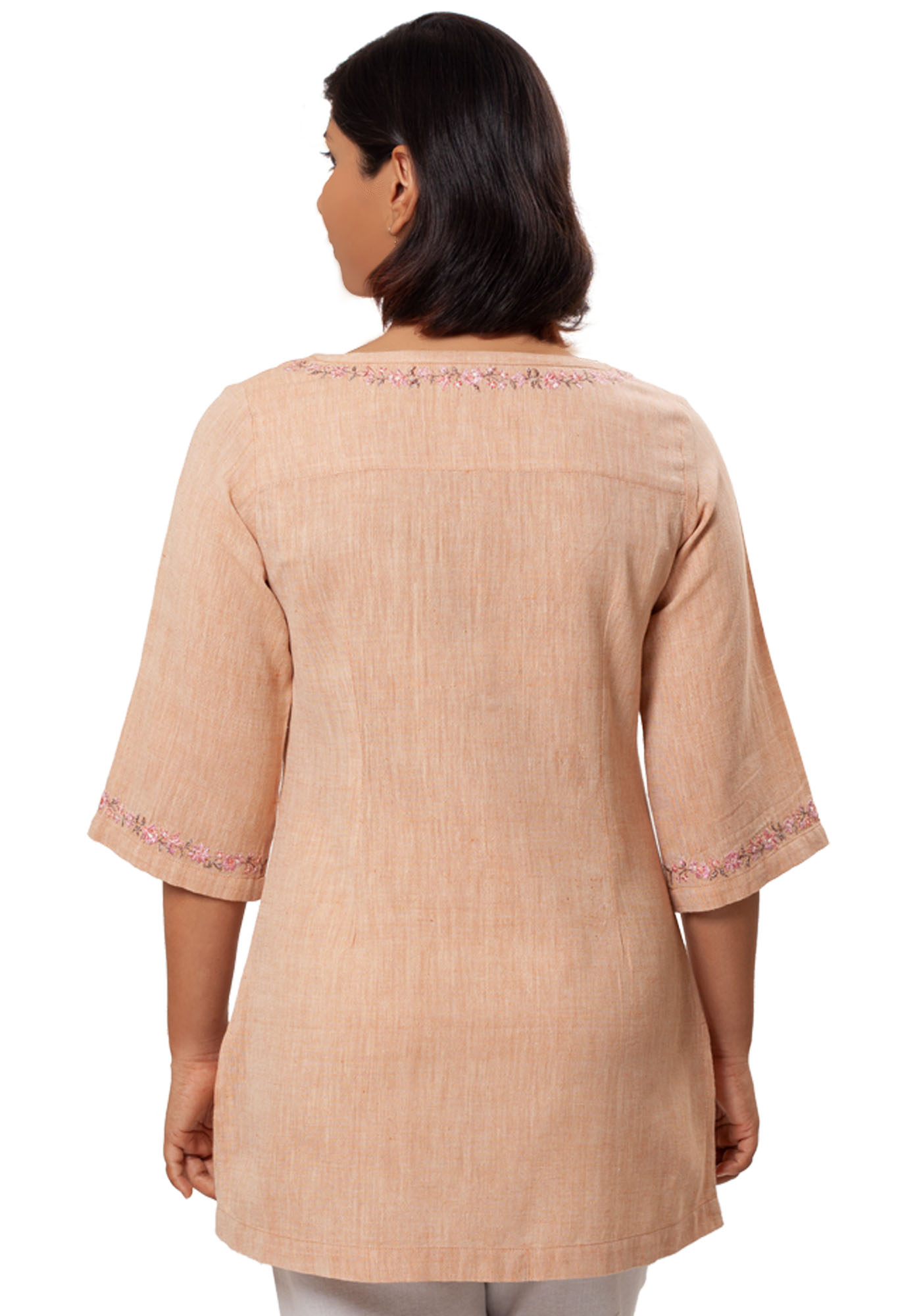 MINC Ecofriendly Embroidered Kurti in Beige Khadi Cotton