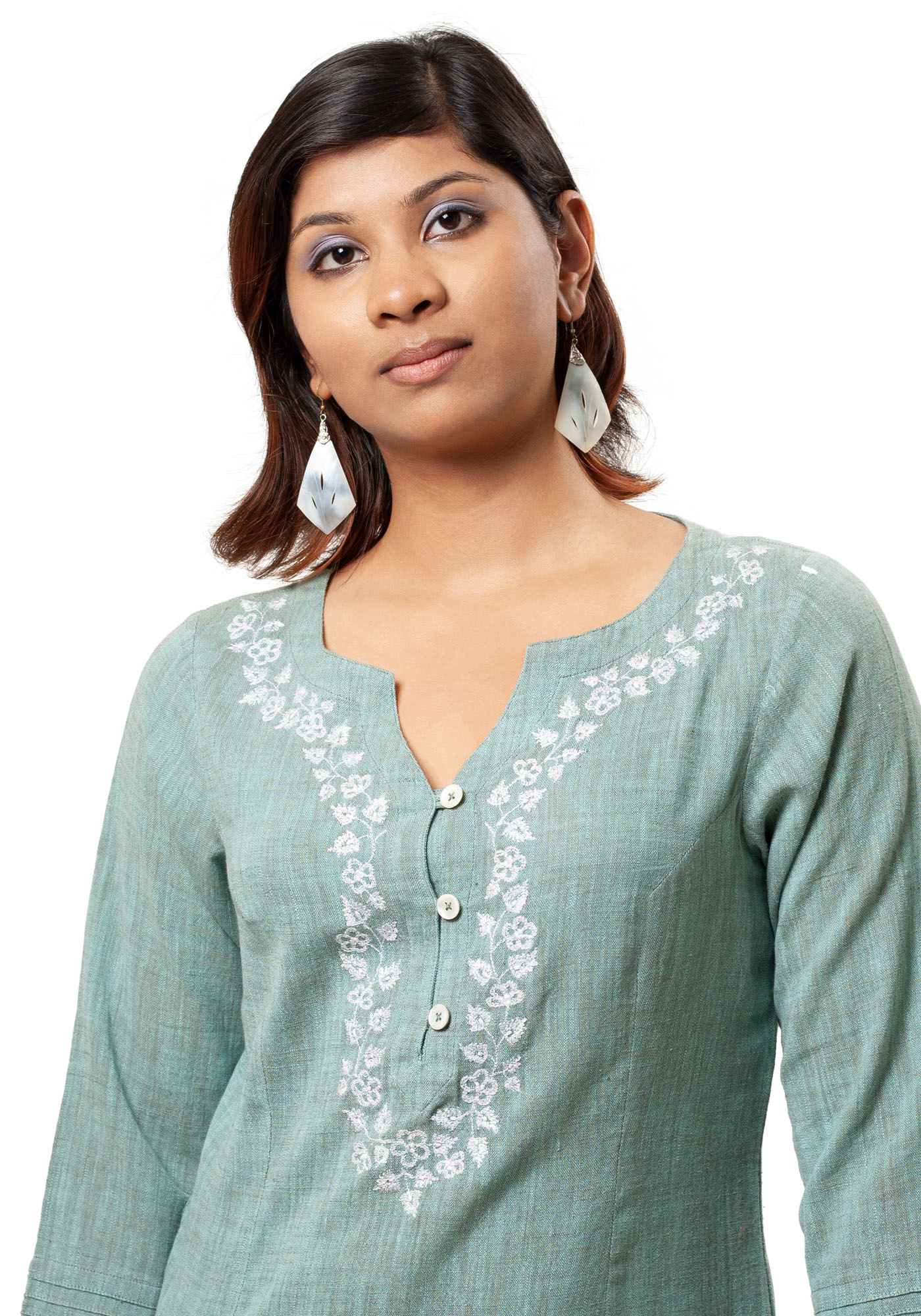 MINC Embroidered Khadi Cotton Top in Sea Green