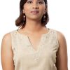 MINC Embroidered Short Top in Beige Khadi Cotton