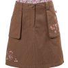 MINC Petite Autumn Fun Girls Embroidered Short Skirt in Brown Corduroy