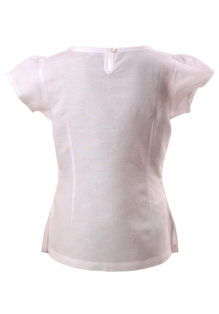 MINC Petite Floral Embroidered Girls Short Top in White Cotton Linen