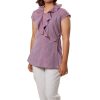 MINC Womens Asymmetric Ruffle Neck Top in Purple Khadi Cotton