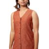 MINC Womens Formal Wear Slim Fit V-Neck Shirt in Brown Khadi Cotton