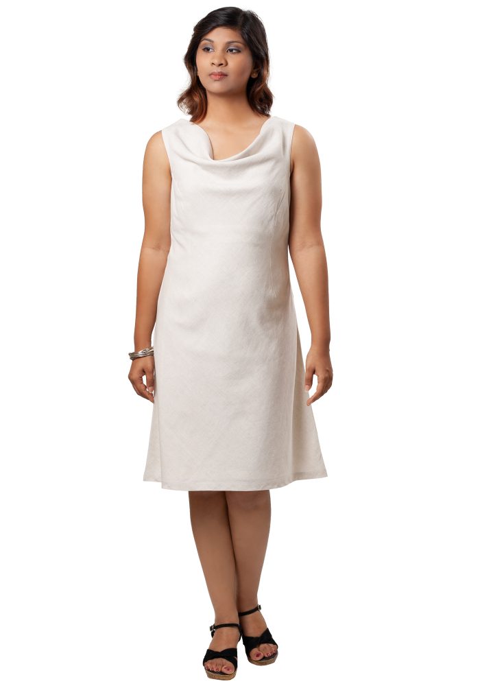 MINC eco friendly womens couture Elegant Beige Cowl Neck Dress in Linen