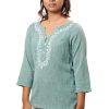 MINC ecofashion Embroidered Khadi Cotton Top in Sea Green