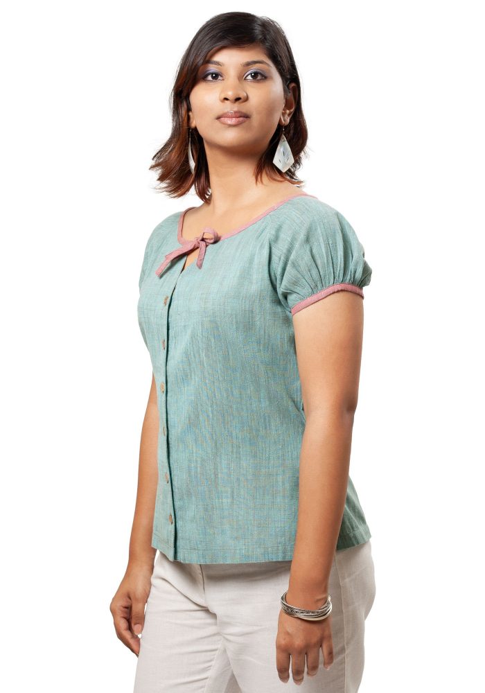 MINC ecofashion Jane Peasant Top in Sea Green Khadi Cotton