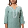 MINC ecofriendly couture fashion Embroidered Khadi Cotton Top in Sea Green
