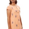 MINC womens high fashion Embroidered Kurti in Orange Khadi Cotton