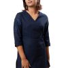 MINC Asymmetric Embroidered Tie Top in Navy Blue Cotton