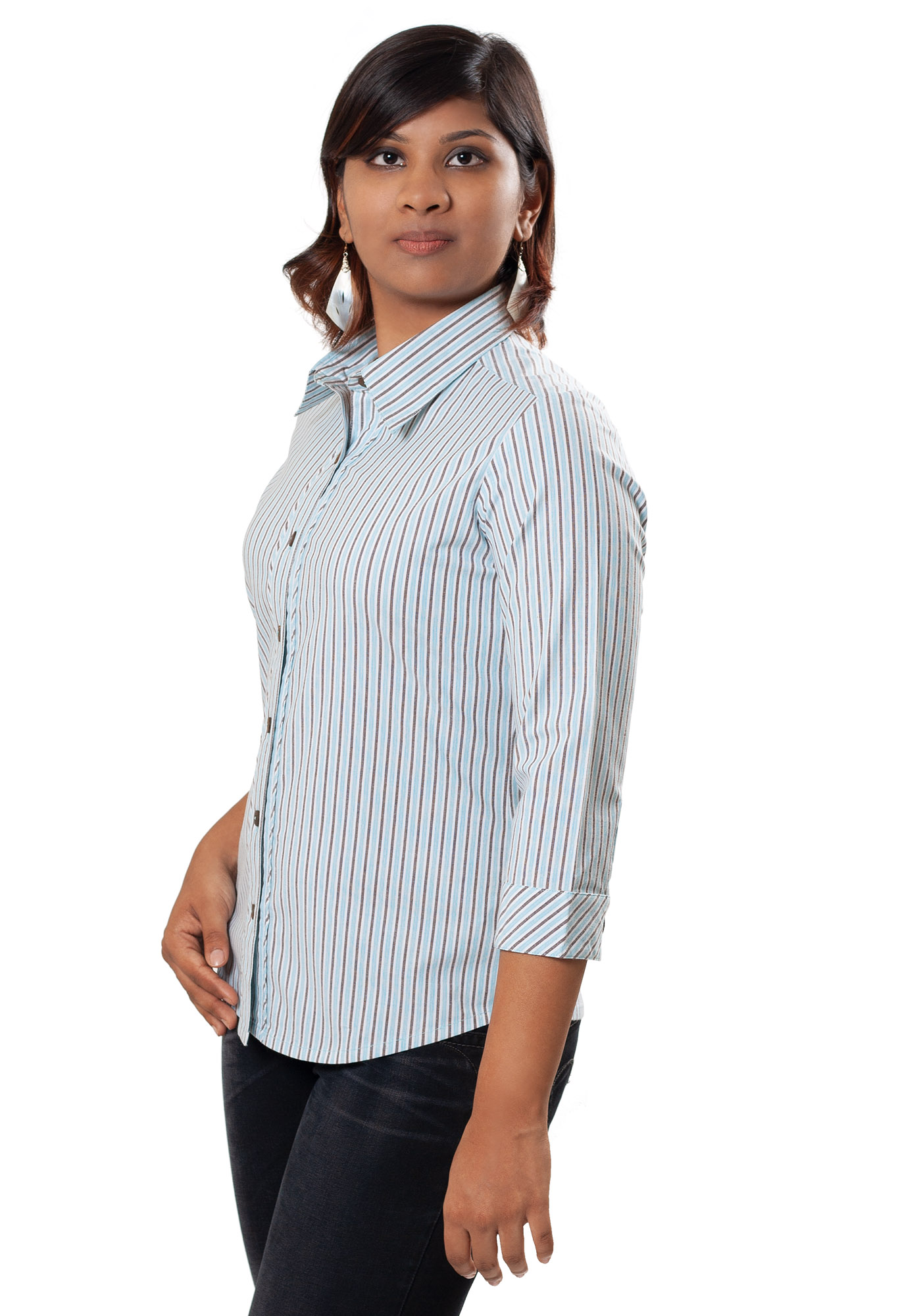 MINC Ecofashion Bias Trim Striped Blue Cotton Shirt