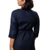 MINC Ecofashion High Fashion Daywear Asymmetric Embroidered Tie Top in Navy Blue Cotton