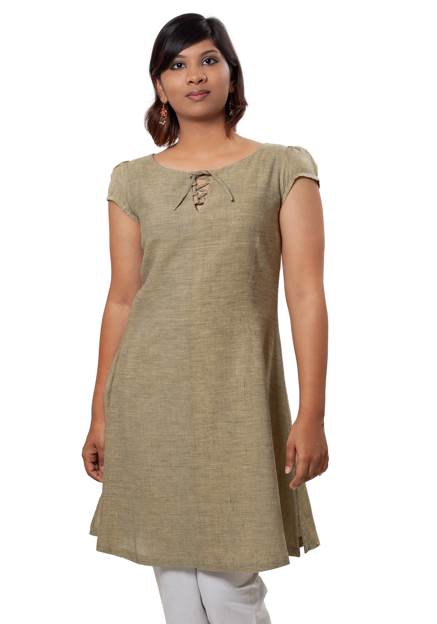 MINC Ecofashion Sustainable Fashion Long Tunic in Grassy Green Khadi Cotton