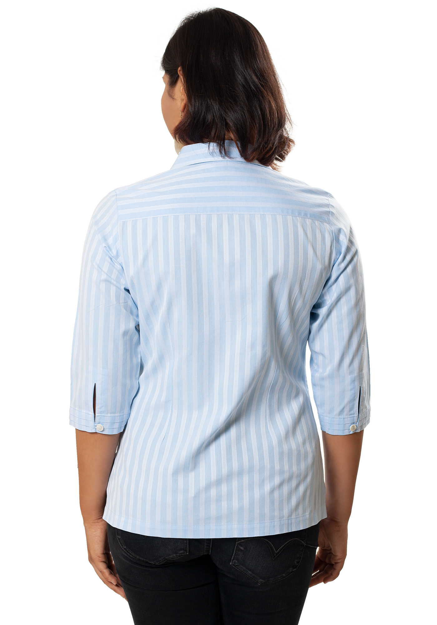 MINC Ecofashion Womens Classic Striped Blue Cotton Shirt