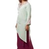 MINC Ecofashion Womens Daywear Floral Embroidered Long Kurta in Green Khadi Cotton