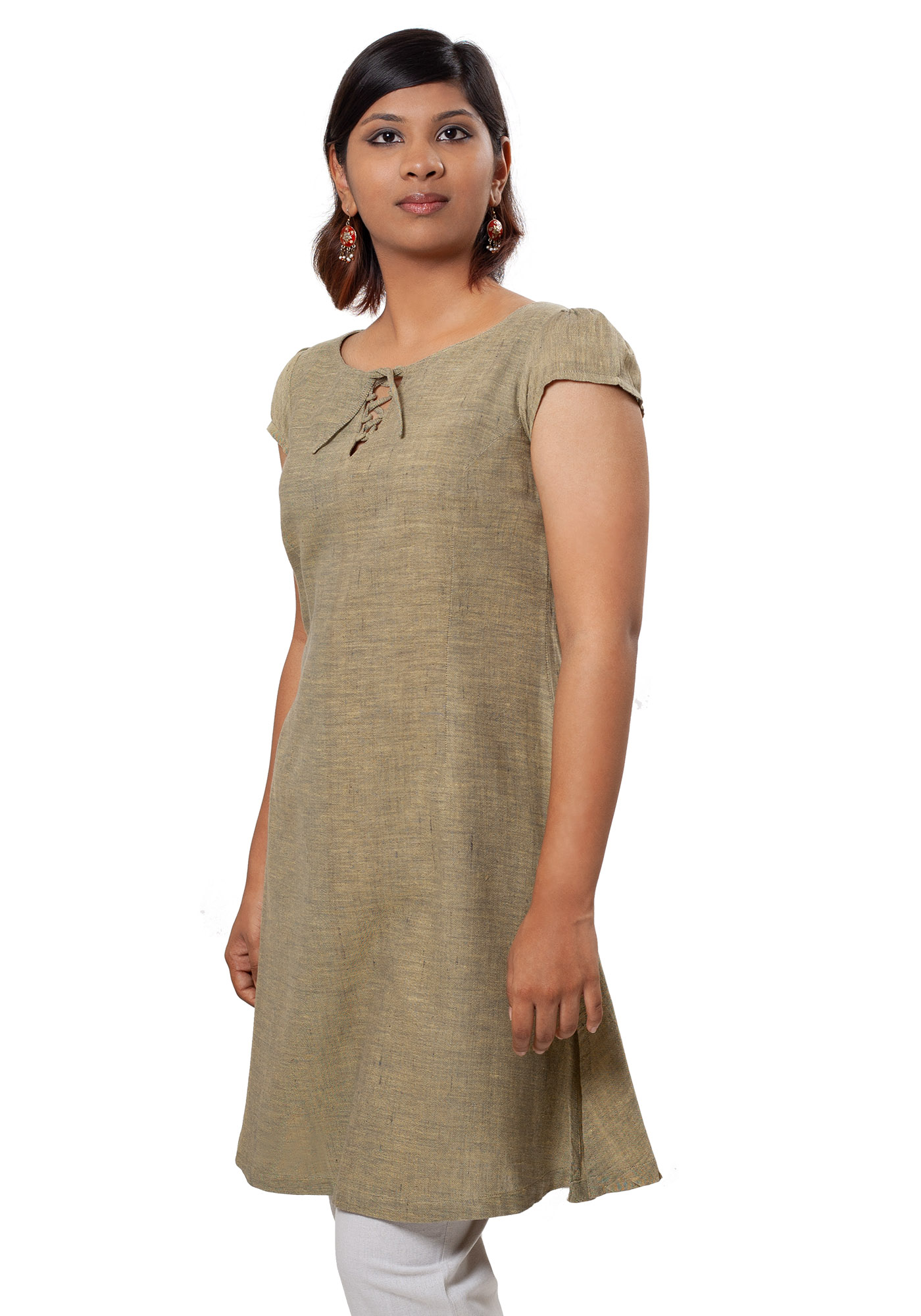 MINC Ecofashion Womens Daywear Long Tunic in Grassy Green Khadi Cotton